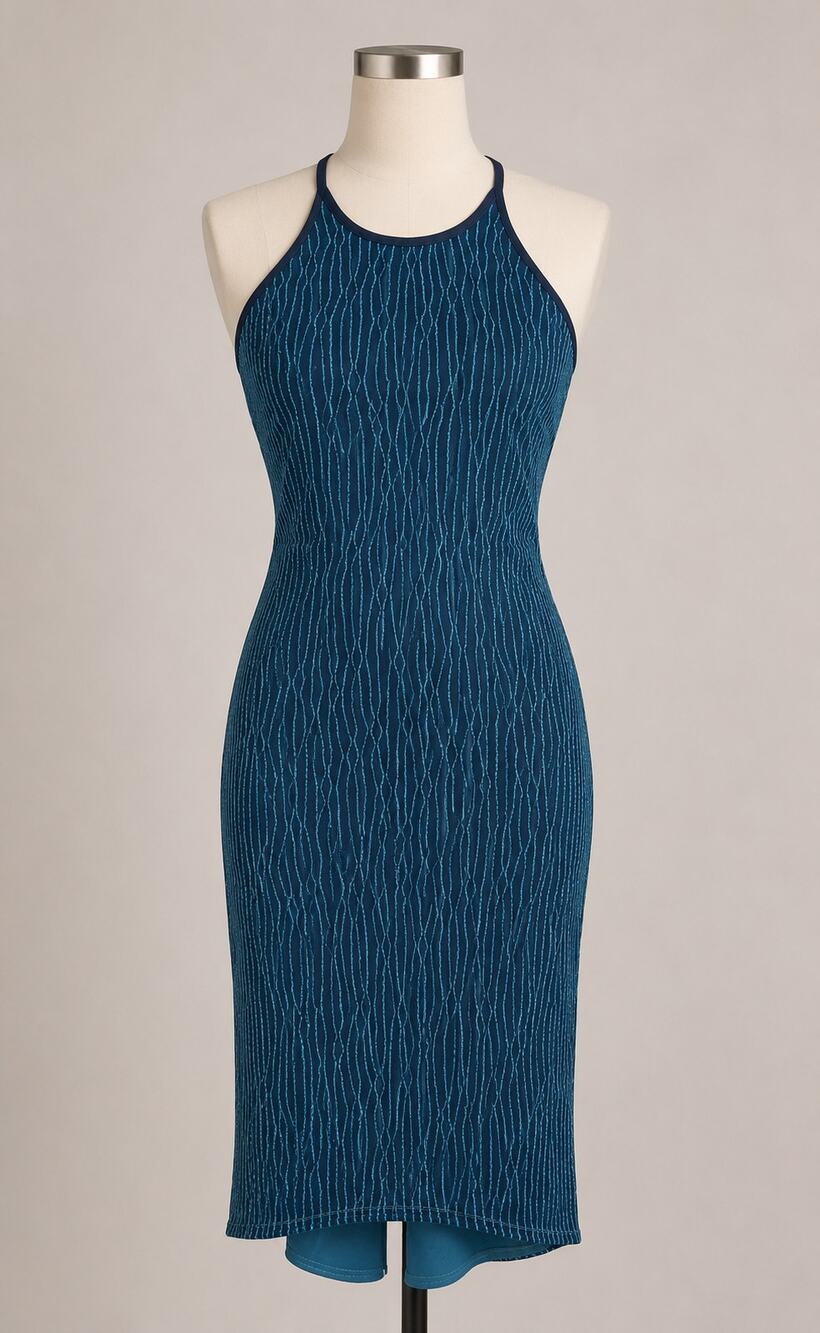 Gunne Sax Jessica McClintock Vintage Blue Glitter Halter Disco Dress Body Con S
